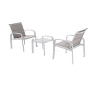 Conjunto De Muebles Exterior Elyn Jardín Terraza 3 Piezas Estilo Contemporáneo Color Blanco Y Beige