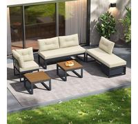 Conjunto de muebles multifuncional con respaldo ajustable en tres posiciones y función de tumbona, cojines cómodos, espacio de almacenamiento y funda de poliéster resistente a la intemperie. Color bei