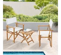 Conjunto de muebles para balcón Capistrello, juego de exterior de 3 piezas. Juego de mesa bistró para balcón con 2 sillas plegables, funda para asiento resistente a la intemperie, madera de eucalipto,