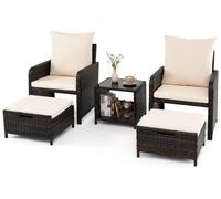 Conjunto de muebles para balcón de 5 piezas, muebles de jardín para 2 personas, hechos de ratán sintético, que incluye 2 sillas, cojines, un taburete y una mesa. Conjunto para balcón, grupo de asiento