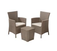 Keter Iowa Conjunto de jardín, terraza o balcón Exterior 2 plazas con Cojines incluidos y Mesa de almacenaje Auxiliar, Resina con Acabado ratán Plano, Color Capuchino