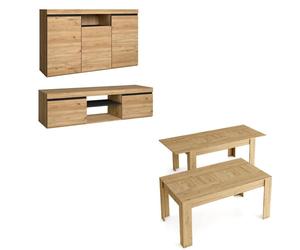 Conjunto de muebles para sala de estar "Naturale" – aparador, mueble bajo para televisión y mesa de comedor