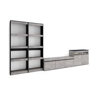 Conjunto de muebles Skraut Home, para Salón, doble Estantería, Mueble TV con tres puertas, Aparador con dos puertas y Fuego led efecto 3d, 370x35x186cm Cement - option a