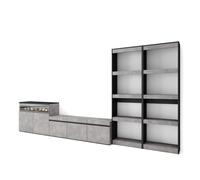 Conjunto de muebles Skraut Home, para Salón, doble Estantería, Mueble TV con tres puertas, Aparador con dos puertas y Fuego led efecto 3d, 370x35x186cm Cement - option b