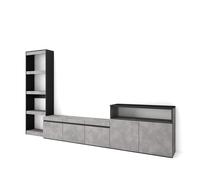 Conjunto de muebles Skraut Home, para Salón, Estantería, Mueble TV, Aparador, Veteado de madera Tacto poroso, 310x35x186cm CEMENT-Option B