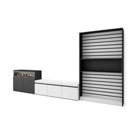 Conjunto de muebles Skraut Home, para Salón, Estantería, Mueble TV con tres puertas, Aparador con dos puertas y Fuego led efecto 3d, 360x35x186cm WHITE/BLACK-Option B
