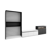 Skraut Home, Conjunto de muebles de Salón, Estantería, Mueble TV con tres puertas, Aparador con dos puertas y Fuego led efecto 3d, 360x35x186cm White/black - option a
