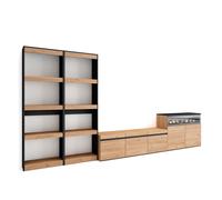 Conjunto de muebles Skraut Home, para Salón, Estantería, Mueble TV con tres puertas, Aparador con dos puertas y Fuego Led Efecto 3d, 370x35x186cm Oak/black - option a