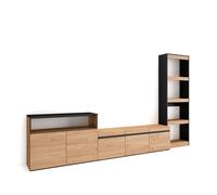 Conjunto de muebles Skraut Home, para Salón, Estantería, Mueble TV con tres puertas, Aparador con dos puertas, 310x35x186cm Oak/black - option a