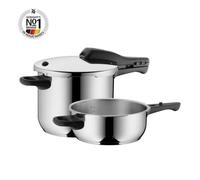 Conjunto de Olla a Presión WMF Perfect 6,5 L + 3 L (mod. 2024) - Incluye Dos Cuerpos y Tapa para Cocinar Rápido con Seguridad, Acero Inoxidable Cromargan 18/10, Apta para Inducción