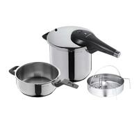 Conjunto de Olla Rápida Perfect Premium de WMF 6,5L + 3L con Base TransTherm®, Tapa de Presión y Accesorios para Cocinar al Vapor