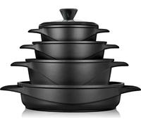 Conjunto de ollas Briebe MGK-17S, apto para inducción, de 8 piezas, fabricado en aluminio fundido, compuesto por 4 ollas y 4 tapas de vidrio, color