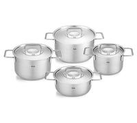 Conjunto de ollas Fissler Pure Collection, de acero inoxidable, de 4 piezas, con tapas de metal (3 ollas y 1 olla grande) - Compatible con inducción