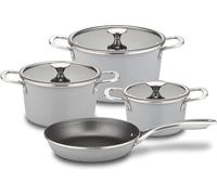 Conjunto de ollas GSW Stratos, de 7 piezas: Este elegante conjunto de ollas, apto para cocinas de inducción, ofrece utensilios prácticos para todas las facetas de la cocina moderna. Fabricado en acero