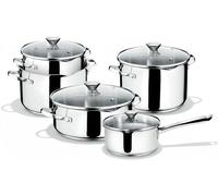 Conjunto de ollas Silecomplaza, apto para todo tipo de cocinas, fabricado en acero inoxidable 18/10, 9 piezas, con base de 3 capas Lagoseal-Plus, que incluye 4 cacerolas, una olla con 2 asas y 4 tapas