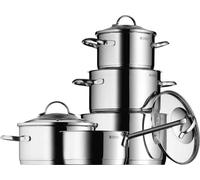 WMF Provence Plus - Batería de Cocina 7 Piezas, Acero Inoxidable Apto para Inducción, 1 Cacerola Baja de 20 cm, 2 Cacerolas Altas de 16 cm y 24 cm, 1 Cazo 16 cm con 3 Tapas de Cristal
