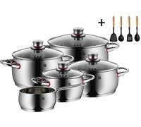 Conjunto de ollas WMF Quality One - Acero inoxidable - 5 piezas - Incluye un juego de utensilios de cocina Cookinglife de regalo - Incluye ollas de diámetros 16, 20, 20 y 24 cm, así como una cacerola 