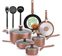 Conjunto de ollas y sartenes NutriChef de 13 piezas – Juego de ollas y sartenes antiadherentes con tapas – apto para cocinas a gas, eléctricas y de vitrocerámica, sin PFOA – Juego de sartenes de alumi