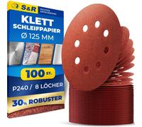 Conjunto de papel de lija S&R Klett de 125 mm, marca Meister, con 8 agujeros, 100 unidades, grano P240