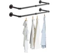 Conjunto de perchero de pared Ibenzoa® (2 unidades) – Estante para ropa de hierro fundido de estilo industrial con soporte de pared, barra para ropa desmontable, diseño que ahorra espacio, capacidad d