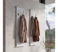 Conjunto de perchero de pared T33, panel de perchero para pared, ganchos de madera para pared, 109x28x4 cm, color blanco envejecido