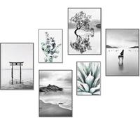 Conjunto de pósters Unyqoos® – 6 láminas artísticas (4 x A4, 2 x A5) | Eucalipto, menta y blanco y | Cartón premium de 300 g/m², sin marco