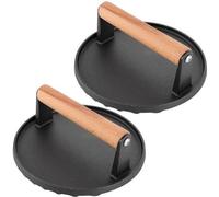 Conjunto de prensas para hamburguesas de hierro fundido Unyqoos® (2 unidades) – Prensas para hamburguesas con revestimiento antiadherente, mango de madera resistente al calor y superficie acanalada, i