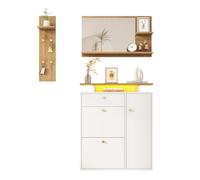 Conjunto de recibidor 105x25x151,5 cm - 3 piezas con espejo, led y ganchos - blanco/natural