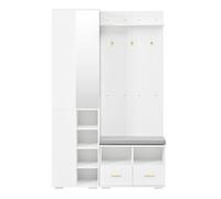 Conjunto de recibidor 120x35x190 cm - armario, perchero, zapatero, espejo, 3 ganchos, 2 cajones - blanco