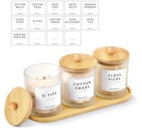 Conjunto de recipientes de vidrio Unyqoos® – de 4 piezas con tapas de acero inoxidable, ideal para el baño y el tocador, organizador para hisopos, discos de algodón y pinceles de maquillaje