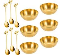 Conjunto de recipientes Unyqoos® – 6 cuencos dorados de acero inoxidable, de 3,2 x 1 pulgada, resistentes a la corrosión, apilables, con base cepillada/pulida, aptos para lavavajillas, ideales para sa