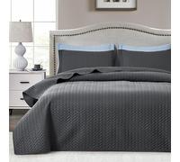 Conjunto de ropa de cama Silecomplaza para verano, tamaño matrimonial, ligero, color gris antracita, incluye edredón, funda de almohada con diseño de chevron y un juego de sábanas de 3 piezas para cam