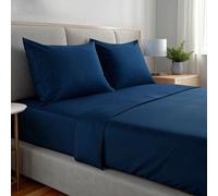 Conjunto de sábanas Ibenzoa® de 4 piezas – Microfibra, sábana encimera 220x275 cm, sábana ajustable 135x190/200 cm (altura de borde de 40 cm), 2 fundas de almohada de 50x80 cm, color azul marino, 100