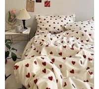 Conjunto de sábanas Ibzoa® Premium, 2 piezas, 155x220 cm / 80x80 cm, microfibra, color blanco con corazones rojos, cierre con cremallera, fácil de cuidar