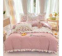 Conjunto de sábanas para cama individual Ibenzoa® – Estampado de flores rosas, microfibra de alta calidad, incluye funda de almohada de 80 x 80 cm y volantes