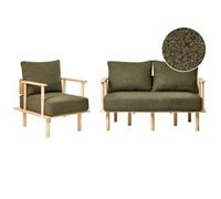 Conjunto De Sala De Estar Sofá 2 Plazas Sillón Respaldo Acabado Patas Madera Bouclé Verde Oscuro Asker