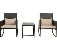 Conjunto de salón de jardín con sillas balancín de resina trenzada - color negro