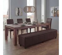 Conjunto de salón tapizado, sofá con almacenamiento, modelo Kriens XXL + 4 sillas, tapizado en cuero, color marrón