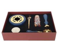 Conjunto de sellos con cera, diseño retro, elegante calentador y cuchara para cera de sellado, juego completo para invitaciones, sobres, cartas, aleación de madera, color azul