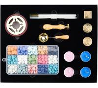 Conjunto de sellos de cera, calentador de cera, cuchara para fundir, perlas para sellos, set de sellos para sobres navideños, sellos con forma de perlas para sobres de regalos