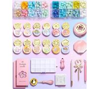 Conjunto de sellos para sellos de cera, juego de sellos de cera con 20 colores, 500 perlas de cera vintage, calentador de cera de madera, velas, sellos de cera, varilla metálica, cuchara para sellos d
