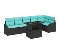 Conjunto De Sofá De Jardín 7 Uds. Negro Y Azul Ratán Sintético Vidaxl