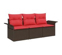 Conjunto De Sofá De Jardín Con Cojín 3 Pcs Marrón Poliratán Vidaxl