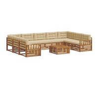 vidaXL Juego de sofás de exterior, 10 piezas, madera de acacia maciza en tonos natural y beige