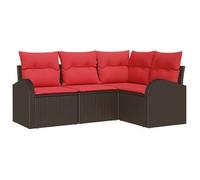 Conjunto De Sofás De Jardín 4 Pcs Marrón Y Rojo Ratán Sintético Vidaxl