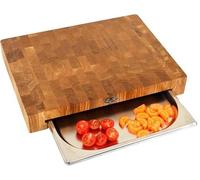 Conjunto de tablas de cocina profesionales de roble: tabla de cortar de roble macizo de 40x30x6 cm con recipiente colector + tabla de cortar para picar de 60x40x4 cm