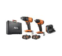 Conjunto de taladro percutor de 18V + atornillador de impacto de 18V, marca AEG