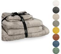 Conjunto de toallas "SCHÖNER WOHNEN" SENSE, color arena. Incluye: 1 toalla de 140x70 cm, 2 toallas de 100x50 cm y 2 toallas de 50x30 cm
