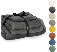 Conjunto de toallas SENSE, colección SCHÖNER WOHNEN, color antracita. Incluye: 1 toalla de 140x70 cm, 2 toallas de 100x50 cm y 2 toallas de 50x30 cm