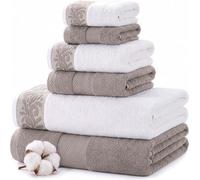 Conjunto de toallas Silecomplaza de 600 g/m² con borde de jacquard con diseño filigrana, color taupe